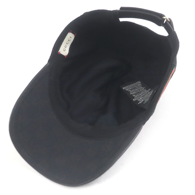 Gucci 200035 GG Canvas Webline Baseball Cap Hat Black Xl/60cm (23.62in) Made In