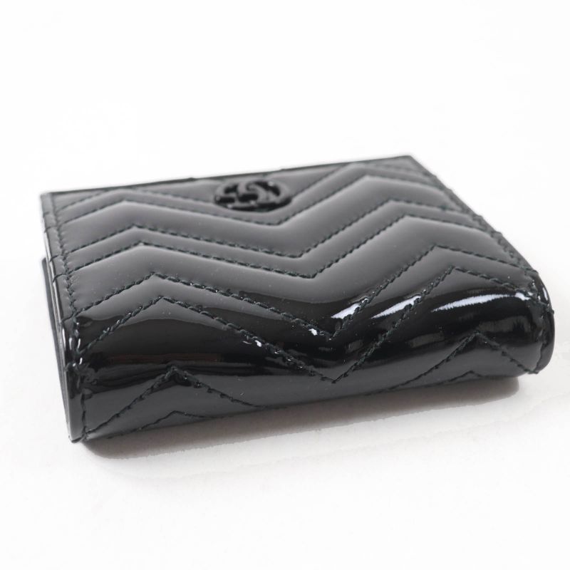 Gucci 466492 GG Marmont Patent Leather Bifold / Compact Wallet Black With Box