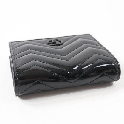 Gucci 466492 GG Marmont Patent Leather Bifold / Compact Wallet Black With Box