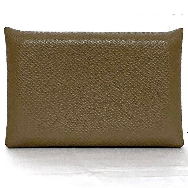 Hermes Card Case Calvi Beige Etoupe F20535 Excellent Condition