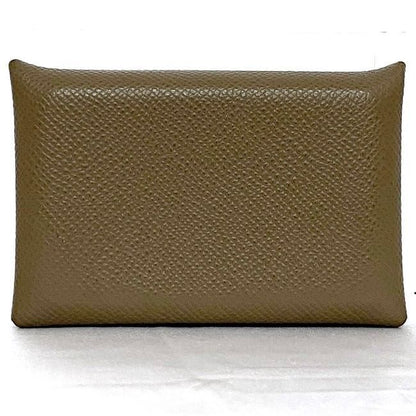 Hermes Card Case Calvi Beige Etoupe F20535 Excellent Condition