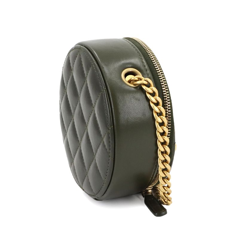 Chanel Matelasse Round Chain Shoulder Bag Lambskin Green Shoulder Bag 90298126