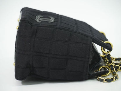 Authentic Chanel Chocolate Bar Chain Shoulder Bag Tote Bag Canvas Black