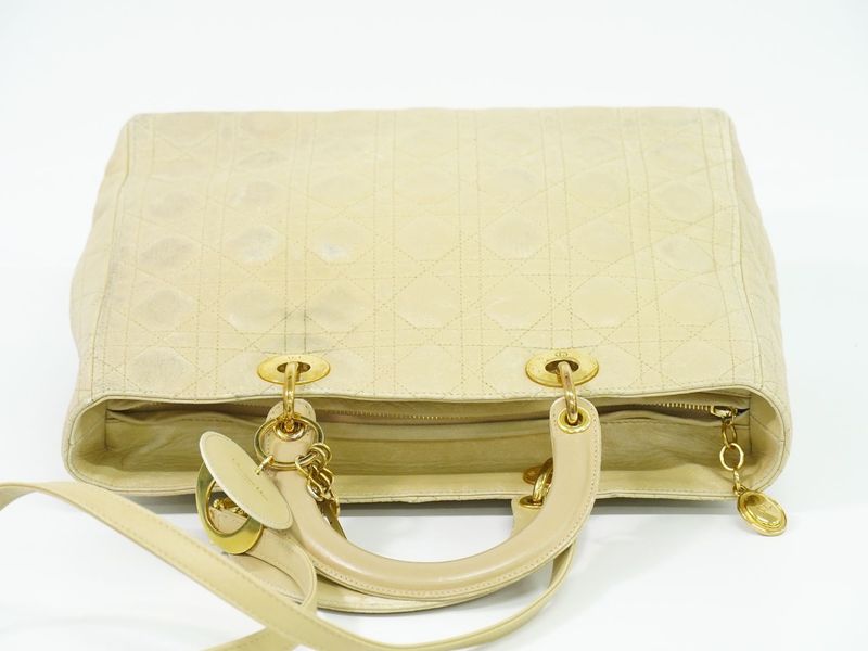 Authentic Christian DIOR Lady Dior Cannage 2WAY Shoulder Bag Handbag Leather