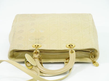 Authentic Christian DIOR Lady Dior Cannage 2WAY Shoulder Bag Handbag Leather