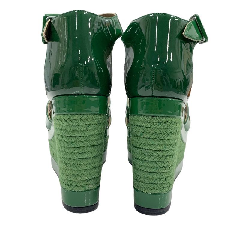 Hermes Ilana Sandals Shoes Patent Green Wedge Sole Espadrilles
