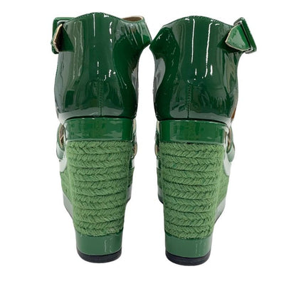 Hermes Ilana Sandals Shoes Patent Green Wedge Sole Espadrilles