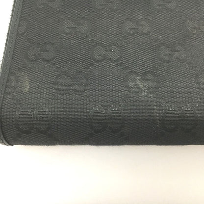 Gucci GG Canvas X Leather Round Zipper Long Wallet 307980 Black