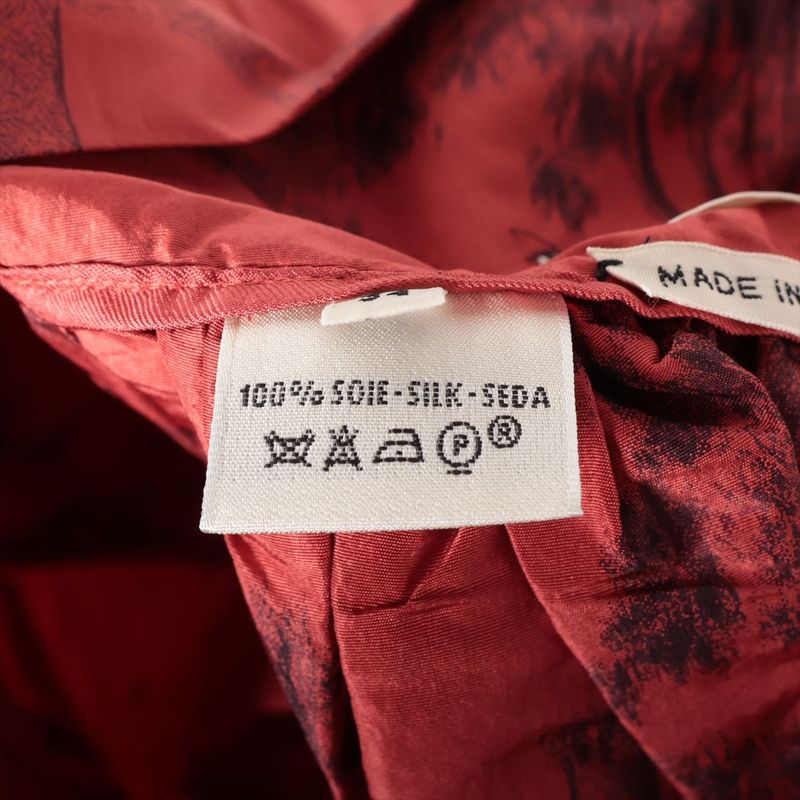Hermes Silk Flared Skirt Women's 34 Horse Motif Horse Pattern Red Made In France