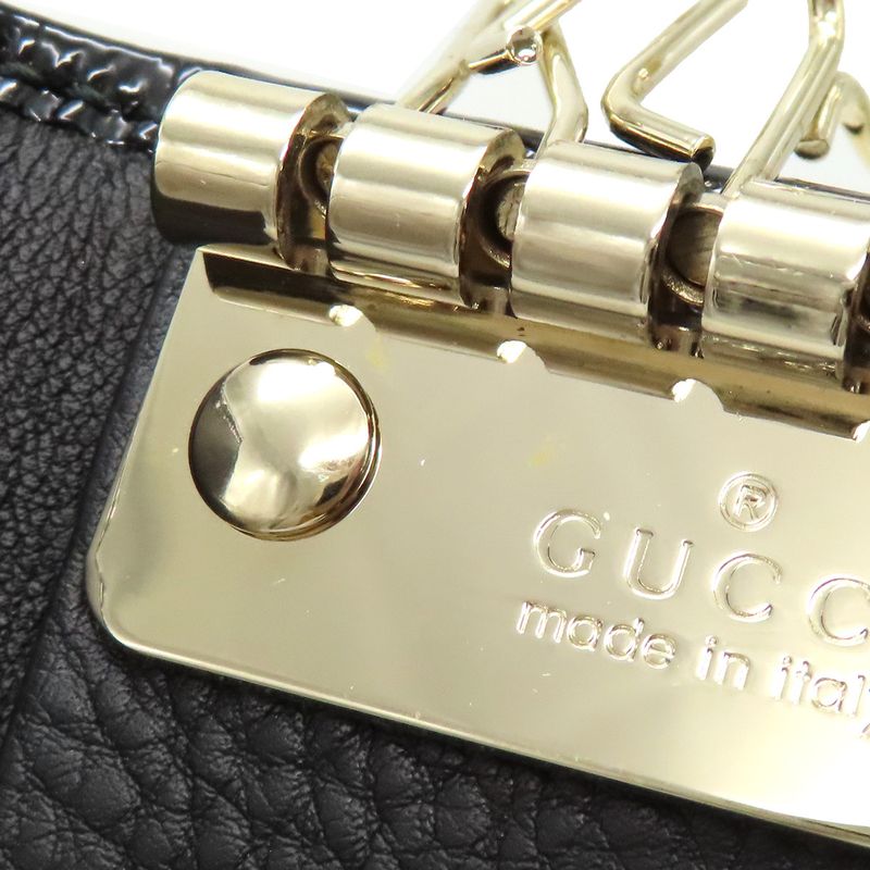 Gucci Key Case Micro Gucci Guccissima Horsebit Patent Leather Black Gold Hardware