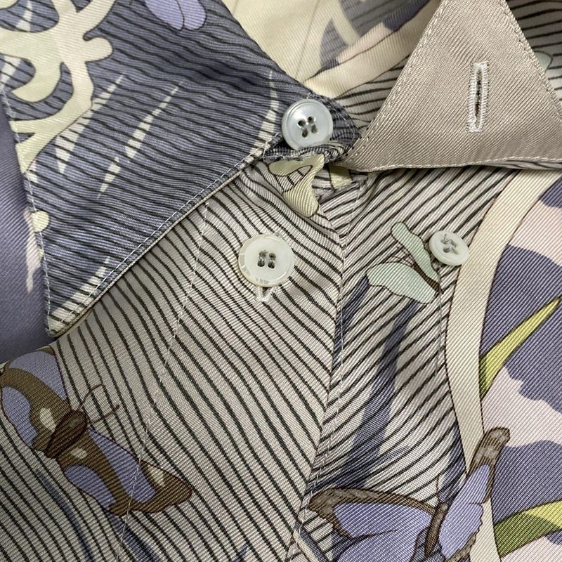 Hermes Long Sleeve Shirt Blouse Size 36 S Women's - Ivory Purple And Multi Silk