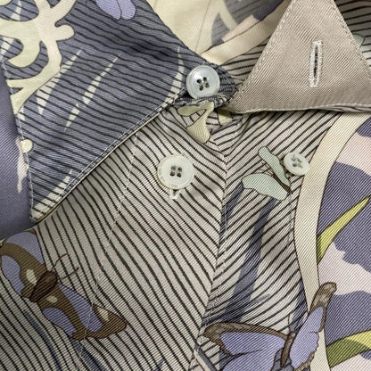 Hermes Long Sleeve Shirt Blouse Size 36 S Women's - Ivory Purple And Multi Silk