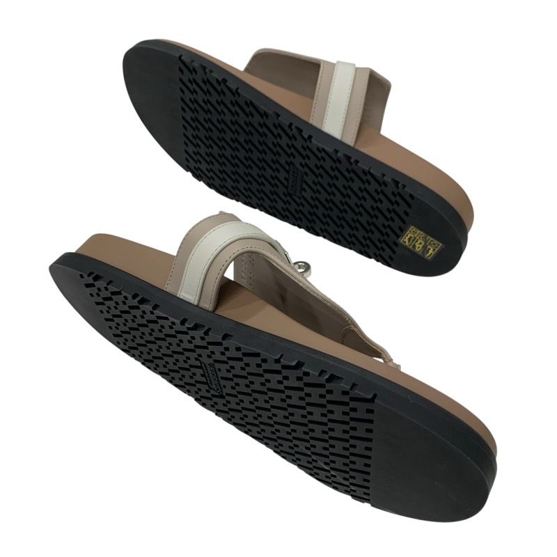 Hermes Empeel Sandals Shoes Leather Brown White Unused Kelly Hardware Mule Flat