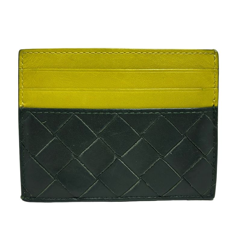 Bottega Veneta Card Case Maxi Intrecciato Black And Yellow Bicolor Leather