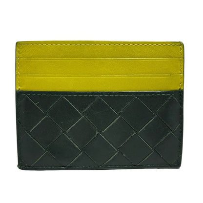 Bottega Veneta Card Case Maxi Intrecciato Black And Yellow Bicolor Leather