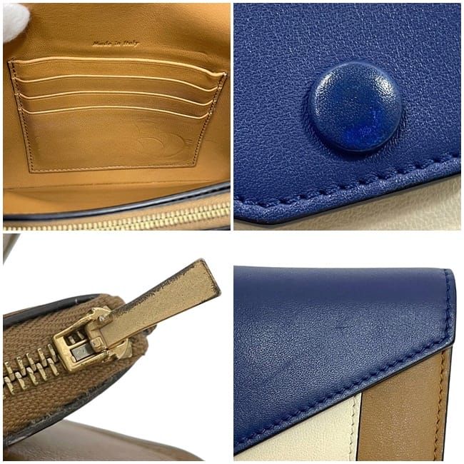 Celine Bifold Long Wallet Brown Navy White Wallet Excellent Condition Leather