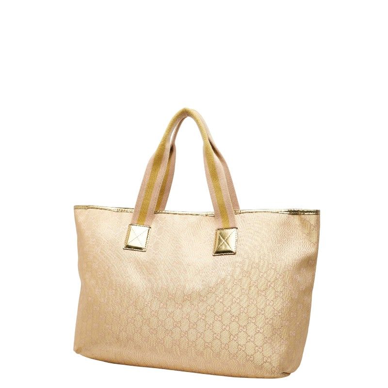 Gucci GG Canvas Handbag Tote Bag 267474 Beige Gold Canvas Leather Ladies Gucci