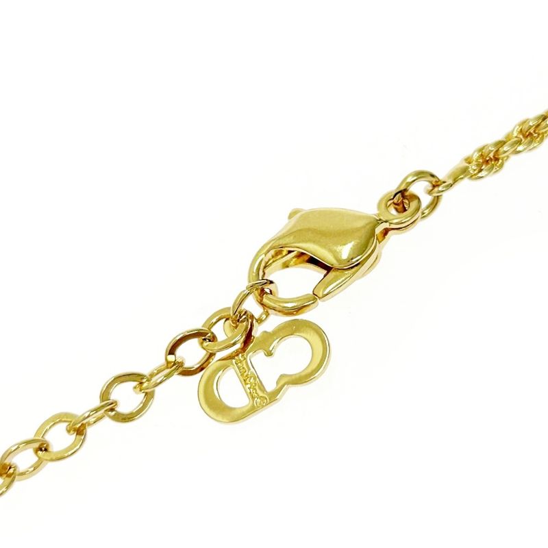 Christian Dior GP Rhinestone Ribbon Heart Necklace Gold Black 483523 Necklace