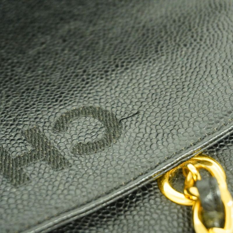 Chanel Handbag Caviar Skin Black Gold Hardware Chain Ladies
