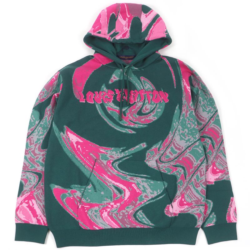 Louis Vuitton 2023 100% Cotton Graphic Logo Marble Pullover Hoodie Green XL