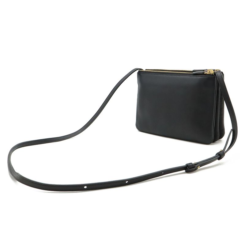Celine Trio Small Shoulder Bag Shoulder Pouch Pochette Crossbody Leather Black