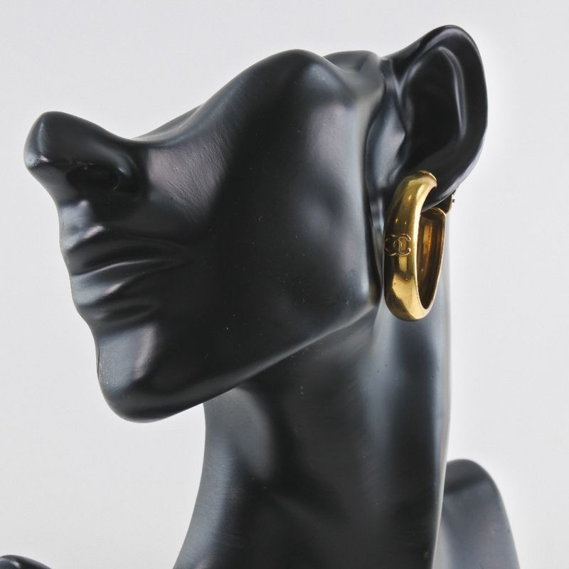 Chanel Coco Mark Hoop Gold Plated Gold 29 Ladies 19g Earrings