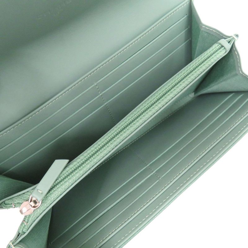 Chanel Coco Mark Caviar Skin No 18 Silver Hardware Mint Green Long Wallet 0330