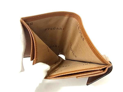 Bvlgari Leather Bifold Wallet Men Women Brown Bk3488