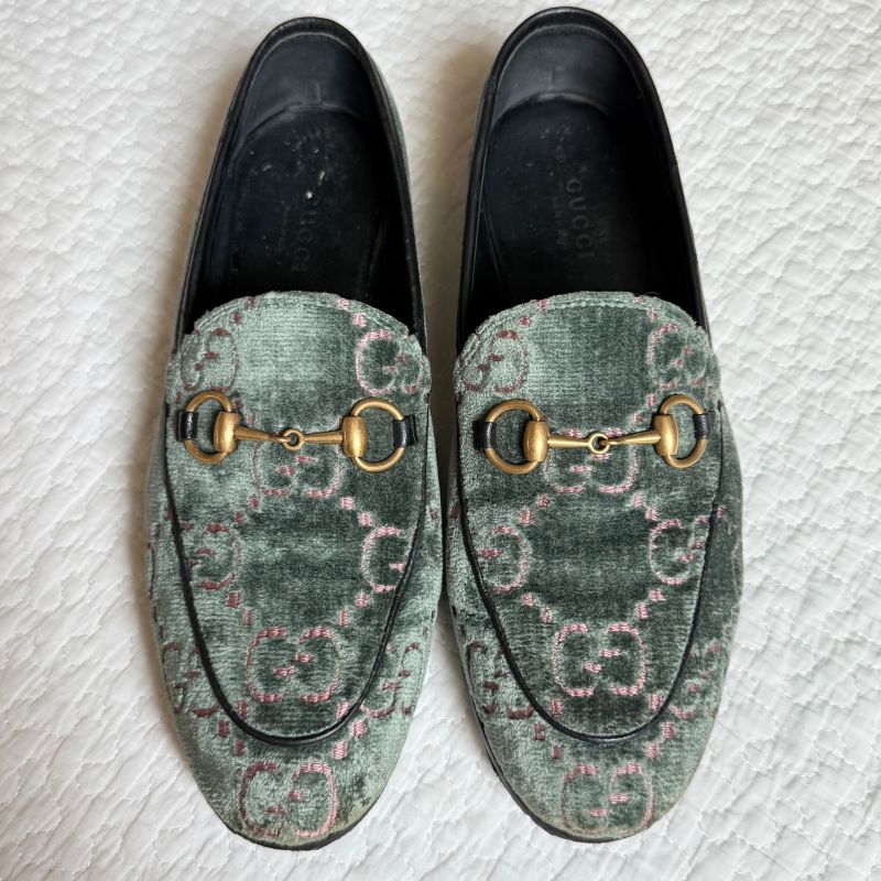 Gucci Jordane GG Pattern Horsebit Loafers Velvet Velour 35 1 2 22.5cm (8.86in)