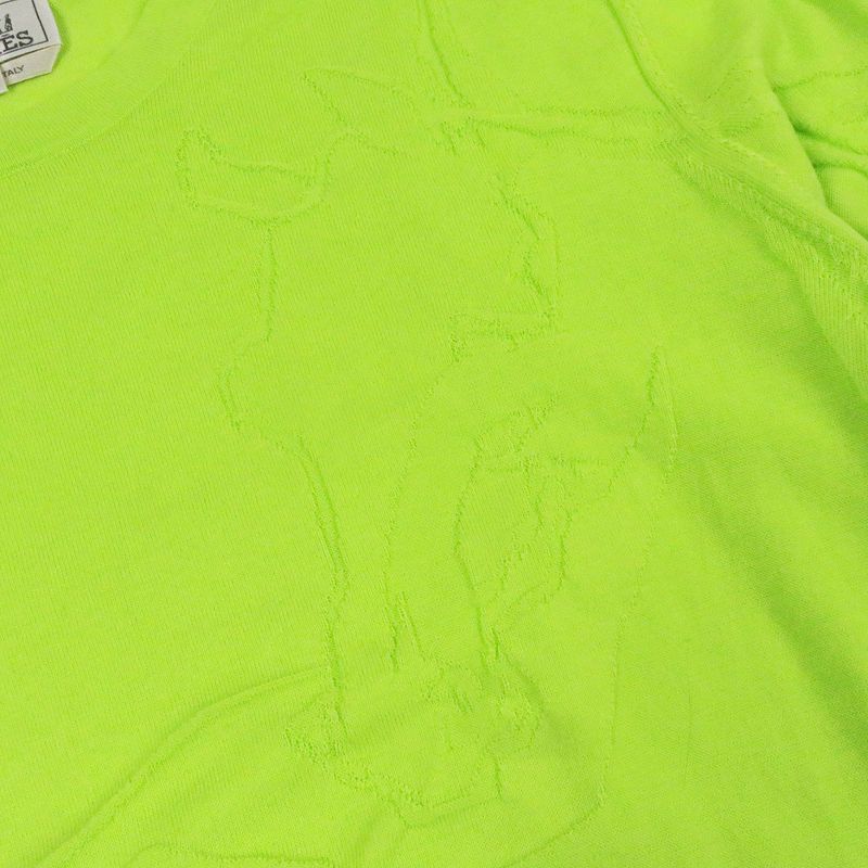 Hermes 2021 Horse Pattern Crew Neck Light Hand Long Sleeve Knit Sweater Lime