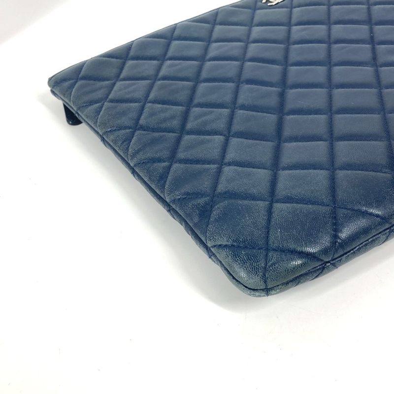 Chanel Clutch Bag CC Coco Mark Quilted Leather Navy