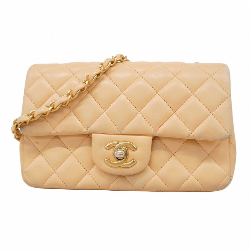 Chanel Shoulder Bag Mini Matelasse Lambskin Beige Chien Pan Gold Hardware Women