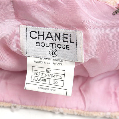 Chanel Tweed Skirt 36 P07019 Pink Beige Knee Length