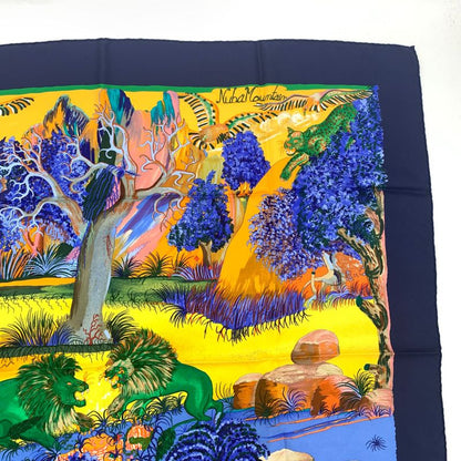 Hermes Carre 90 Nuba Mountain Nuba Mountain Navy Scarf 100% Silk