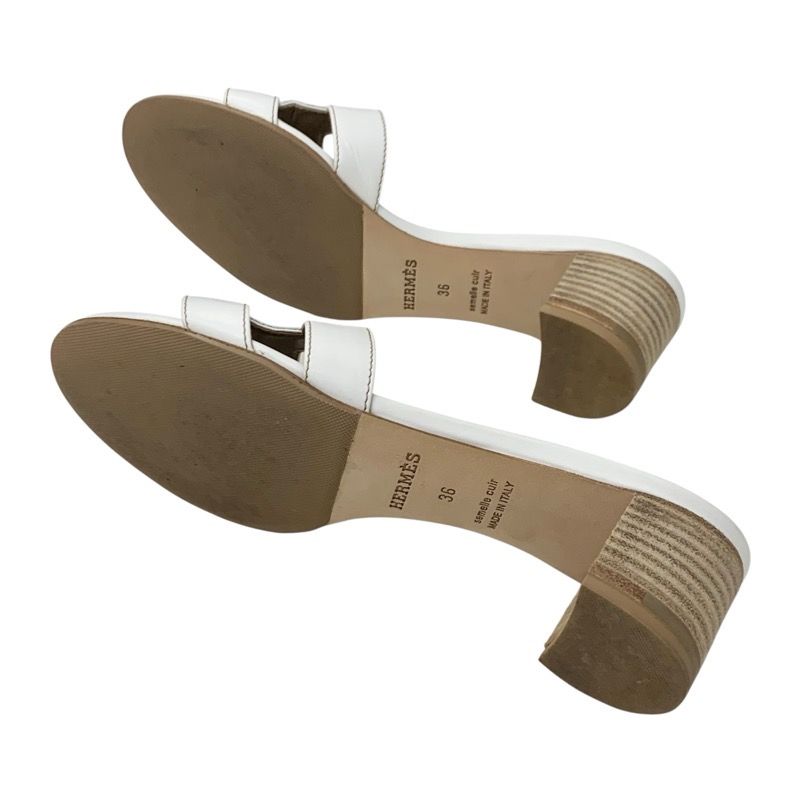 Hermes Oasis Sandals Shoes Leather White Mules