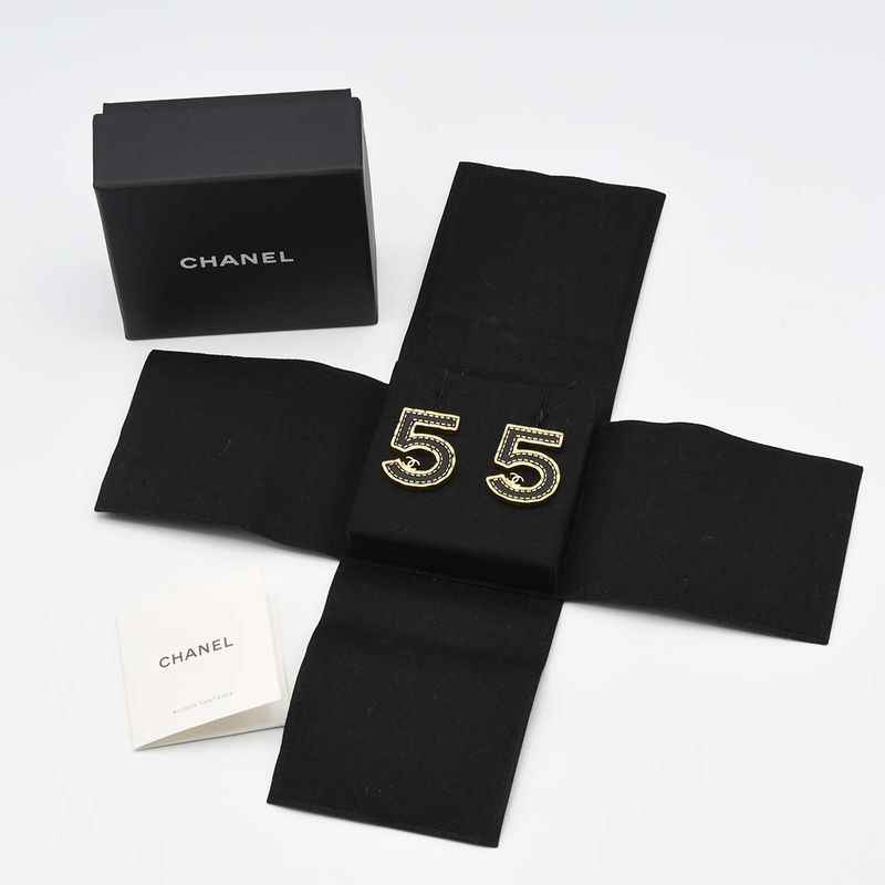Chanel Earrings No.5 Number Five B23S Coco Mark Black/gold Color With Box