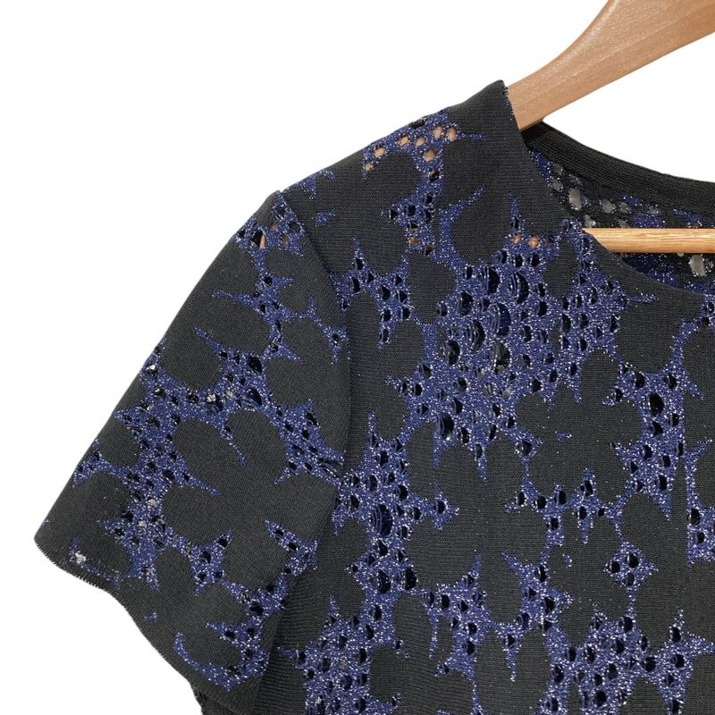 Good Christian Dior Cutwork Short Sleeve Blouse Cut and Sewn Navy Black Women