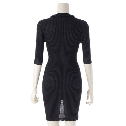 CHANEL 09P Coco Cotton Rib Knit Mini Dress Cardigan Black 36