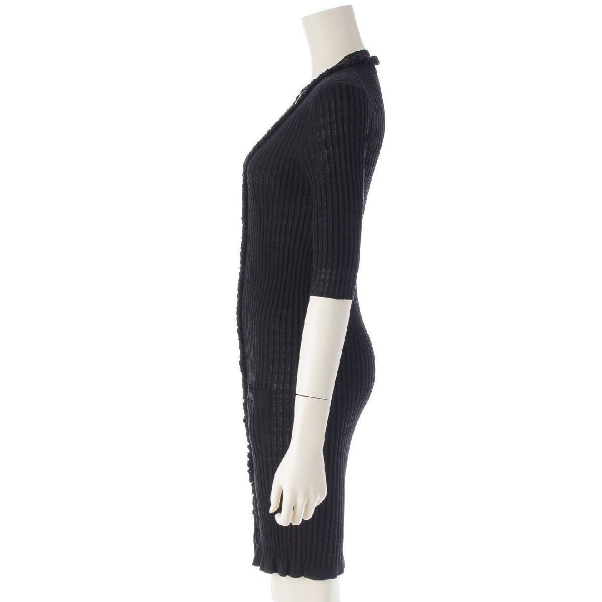 CHANEL 09P Coco Cotton Rib Knit Mini Dress Cardigan Black 36