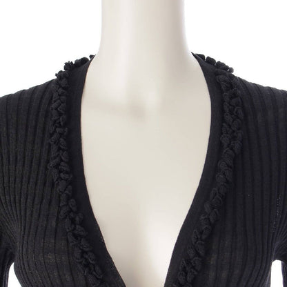 CHANEL 09P Coco Cotton Rib Knit Mini Dress Cardigan Black 36