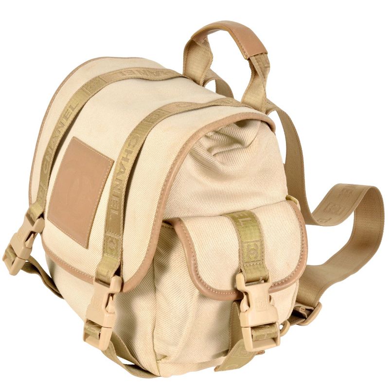 Chanel Coco Mark Sport Line Backpack Canvas Beige