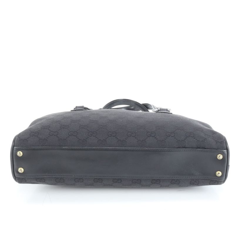 Gucci GG Canvas 90674 Leather Tote Bag Shoulder Hand Black Gold Hardware