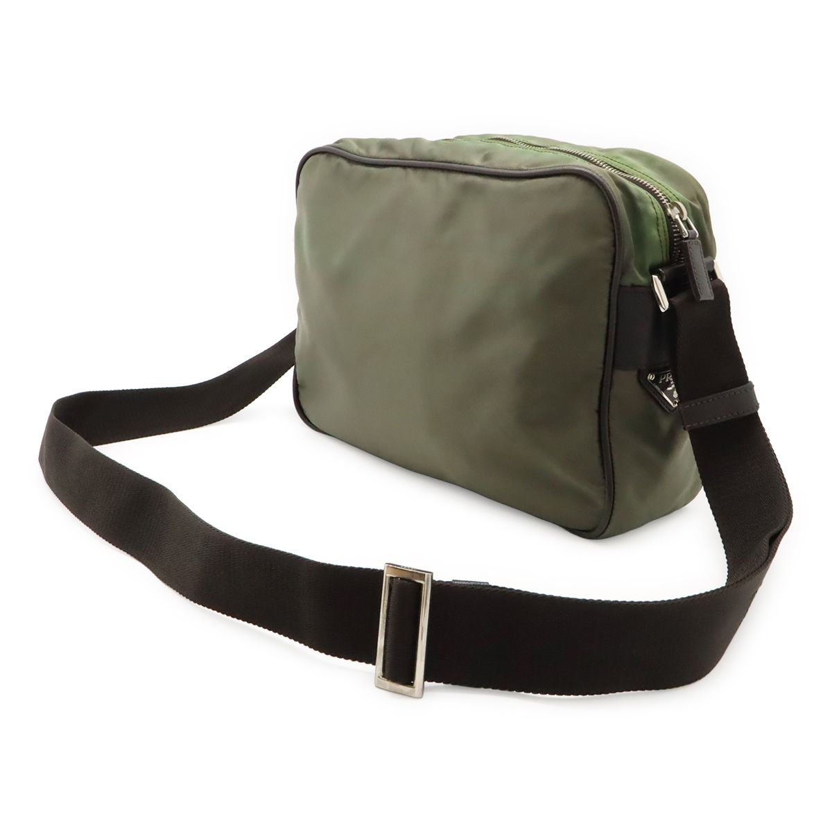 Prada Logo Jacquard Shoulder Bag Crossbody Nylon Leather FUMO Dark Gray Silver