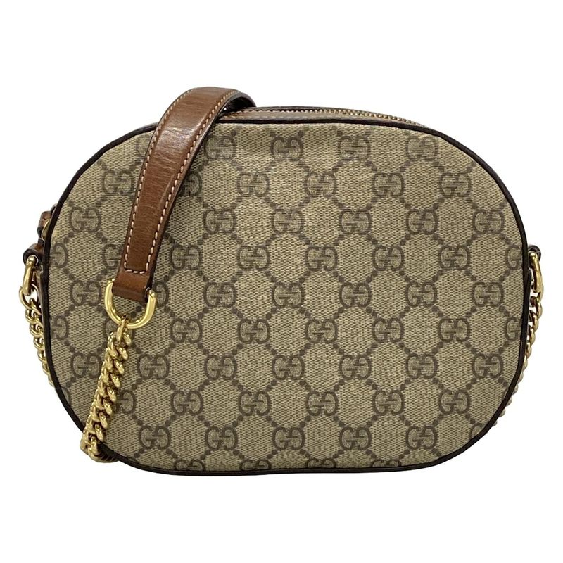 Gucci Shoulder Bag GG Plus GG Supreme 409535 Dark Brown And Beige Chain