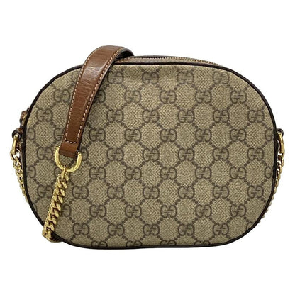 Gucci Shoulder Bag GG Plus GG Supreme 409535 Dark Brown And Beige Chain