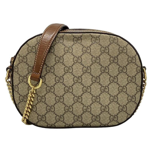 Gucci Shoulder Bag GG Plus GG Supreme 409535 Dark Brown And Beige Chain