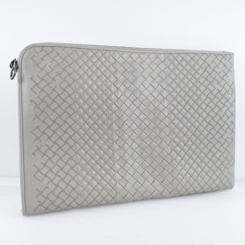 Bottega Veneta Bottega Veneta Intrecciato Calf Gray Men's Clutch Bag