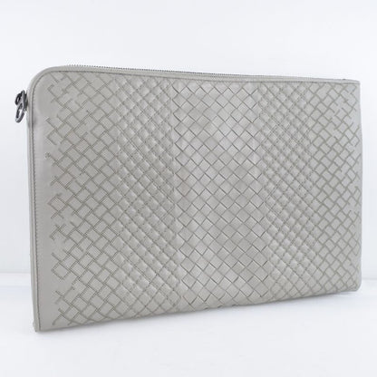 Bottega Veneta Bottega Veneta Intrecciato Calf Gray Men's Clutch Bag