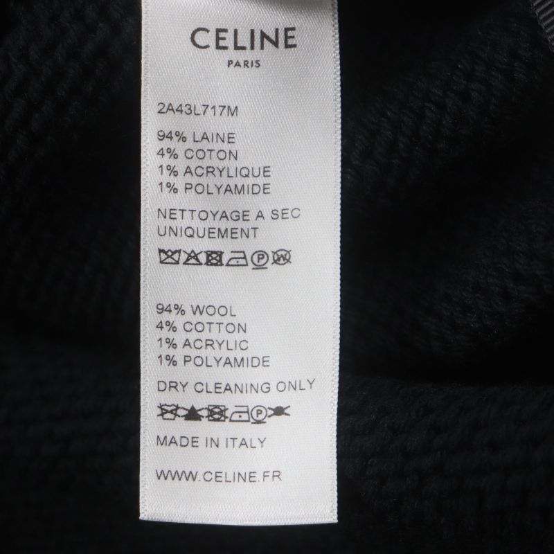 Celine 2a43l717m 94% Wool Pierrot Boxy Crewneck Knit Sweater Black XS Made In