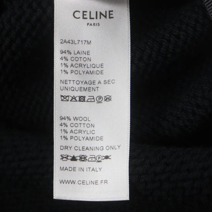 Celine 2a43l717m 94% Wool Pierrot Boxy Crewneck Knit Sweater Black XS Made In